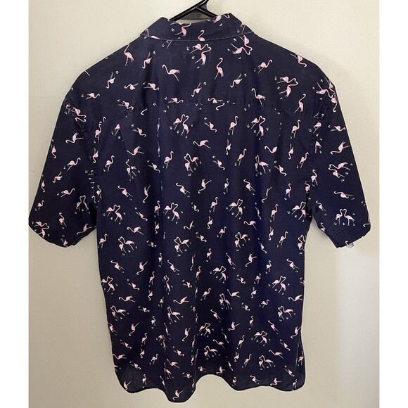 Van Heusen Men's Button Down Short Sleeve Casual Gray Shirt Pink Flamingos Large - Picture 6 of 6